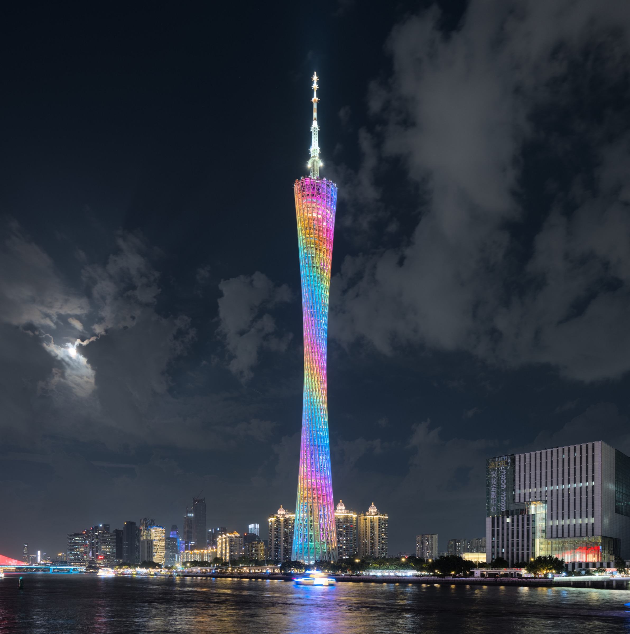 Canton Tower illuminated above Guangzhou at night