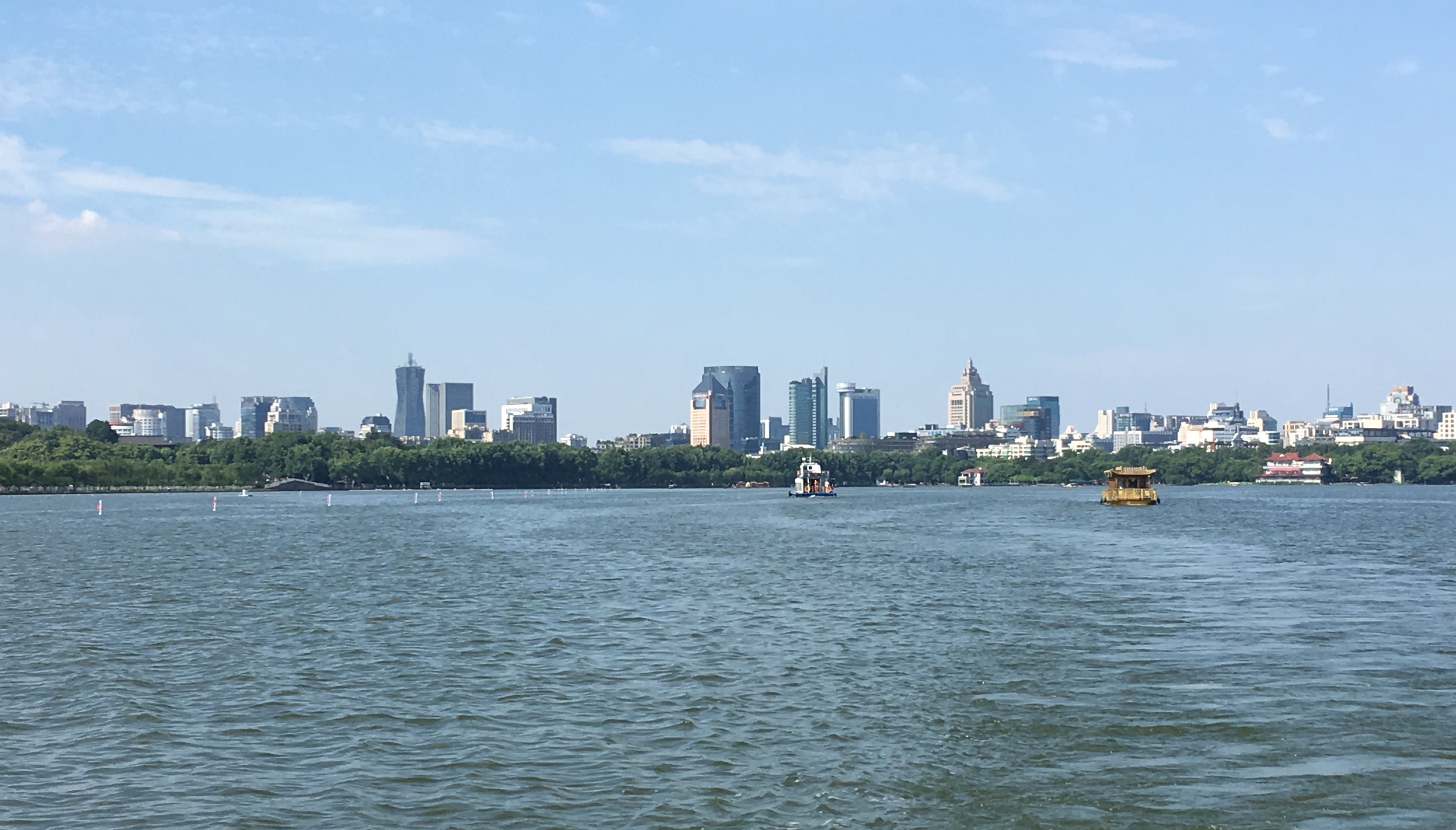 West Lake and the Hangzhou skyline viewed across the water