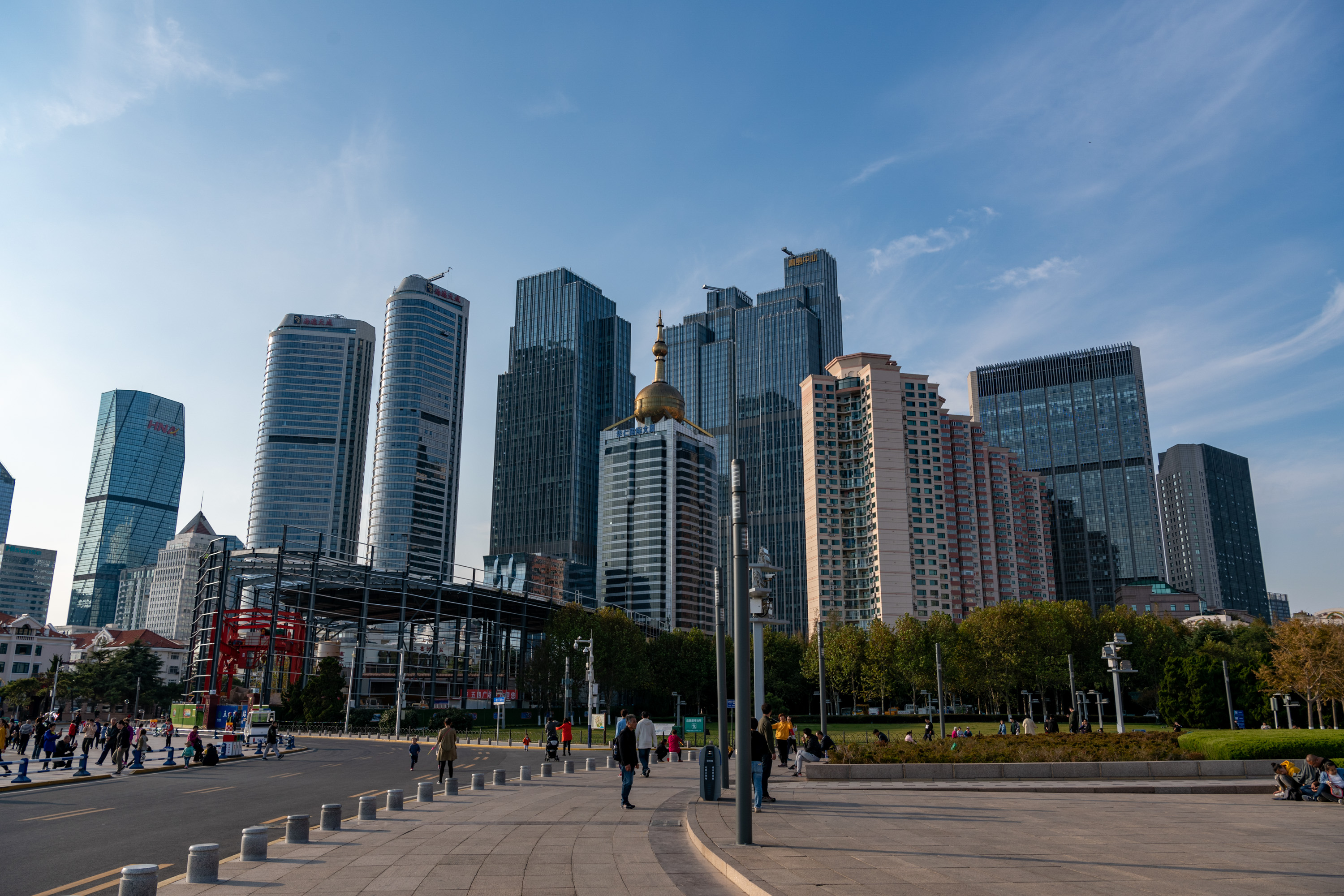 May Fourth Square and modern buildings beside Fushan Bay in Qingdao