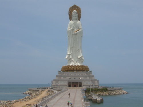 The white Guanyin of Nanshan rising above the sea near Sanya