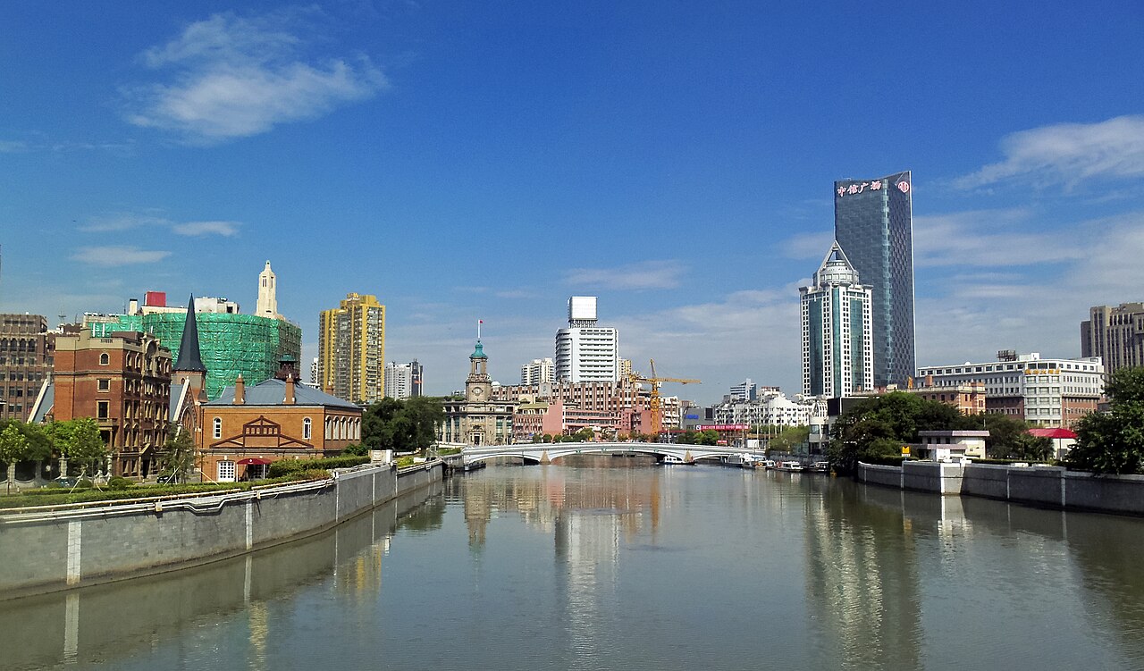 Suzhou Creek seen from Waibaidu Bridge near the north end of the Bund in Shanghai