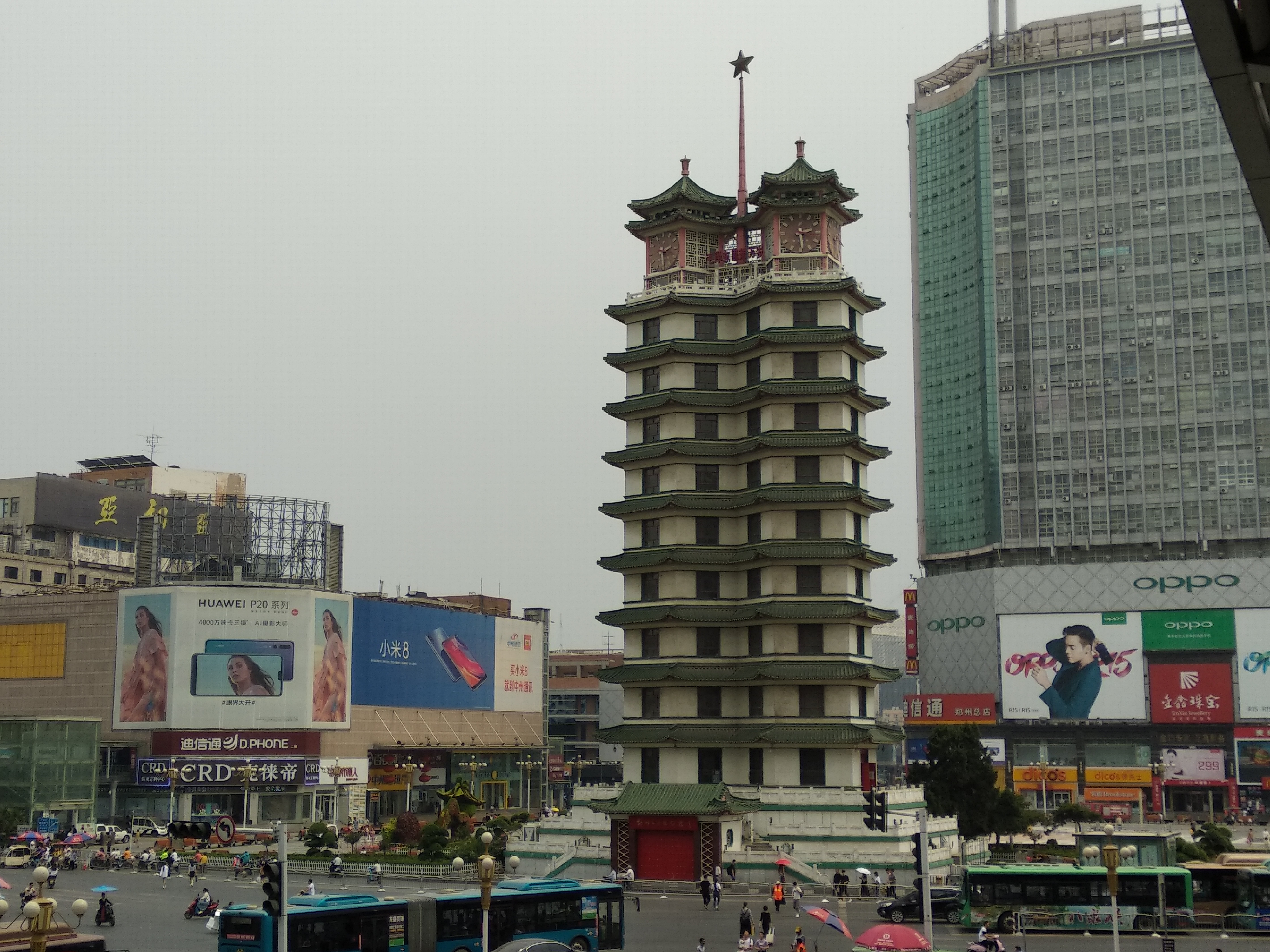 Erqi Memorial Tower rising above its central square in Zhengzhou